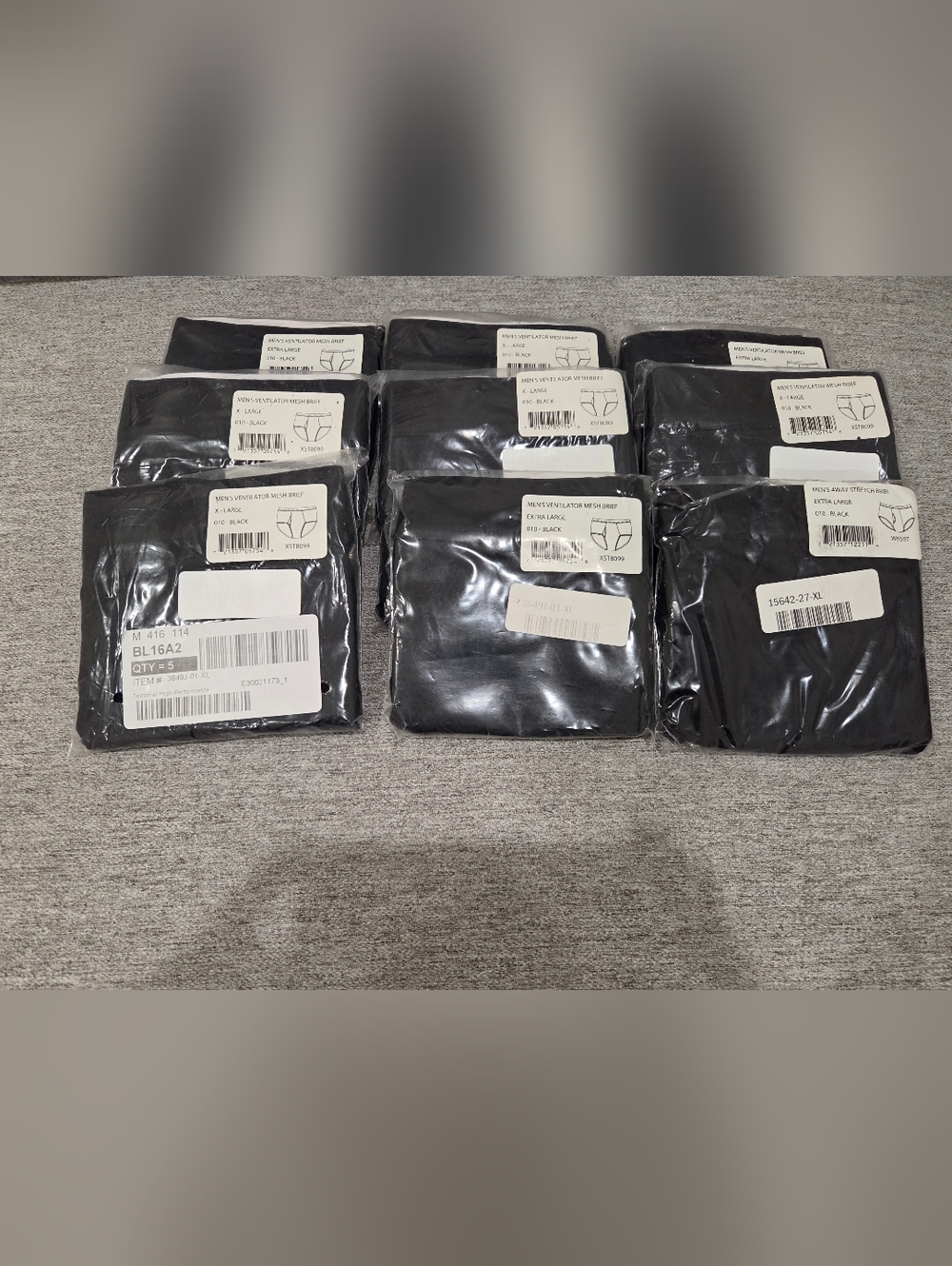 NWT Men's Packaged Lot of 9 Black Ventilator Mesh Underwear Briefs XL